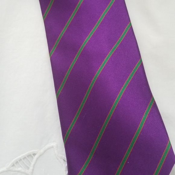 Bocara 100% silk purple tie, green & red stripes - Picture 3 of 5